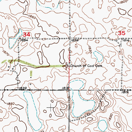 Topographic Map of Church of God Seventh Day Cemetery, ND
