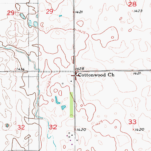 Topographic Map of Cottonwood Church, ND