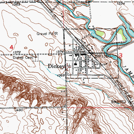 Topographic Map of Dickey Cemetery, ND