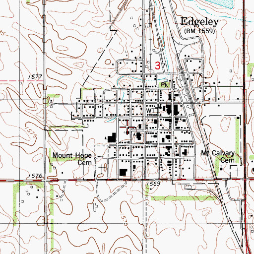 Topographic Map of Edgeley, ND