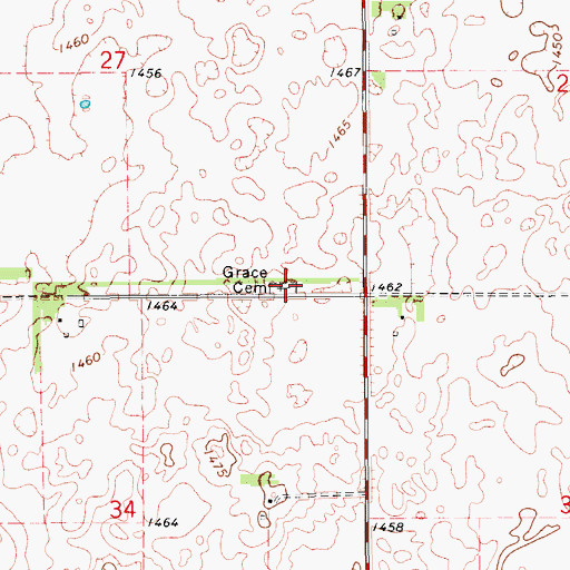 Topographic Map of Grace Cemetery, ND