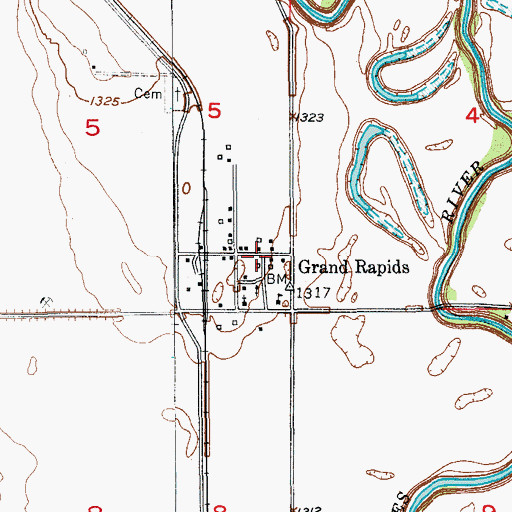 Topographic Map of Grand Rapids, ND