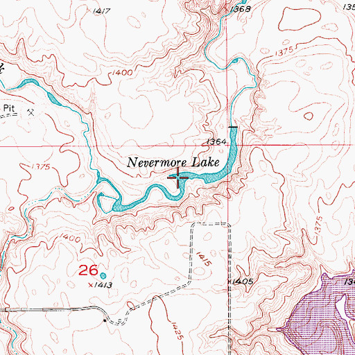 Topographic Map of Nevermore Lake, ND