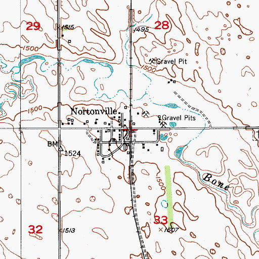 Topographic Map of Nortonville, ND