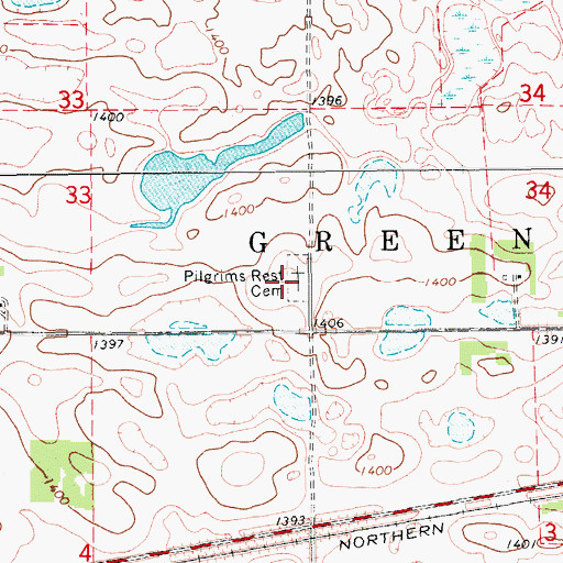 Topographic Map of Pilgrims Rest Cemetery, ND