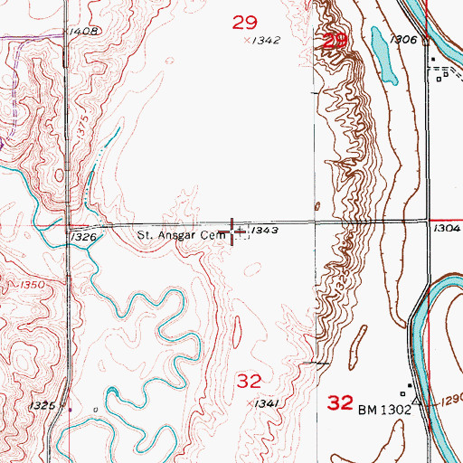 Topographic Map of Saint Ansgar Cemetery, ND