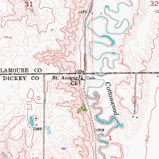 Topographic Map of Saint Ansgar Church, ND