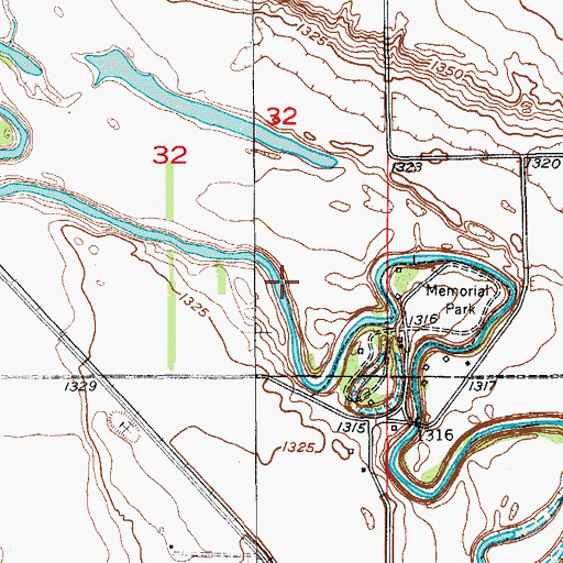 Topographic Map of Memorial Park Dam, ND