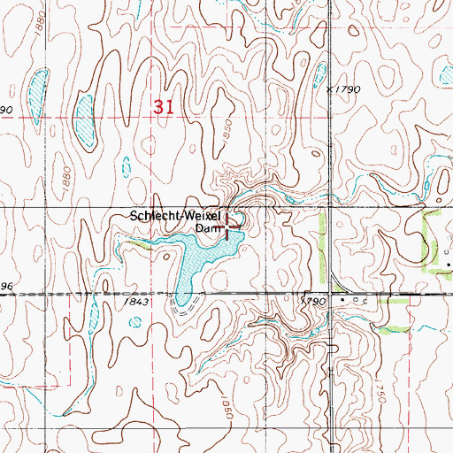Topographic Map of Schlecht-Weixel Dam, ND