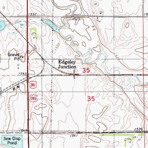 Topographic Map of Edgeley Junction, ND