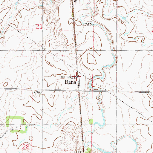 Topographic Map of Dana, ND