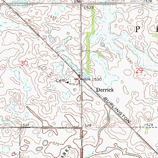 Topographic Map of Derrick, ND