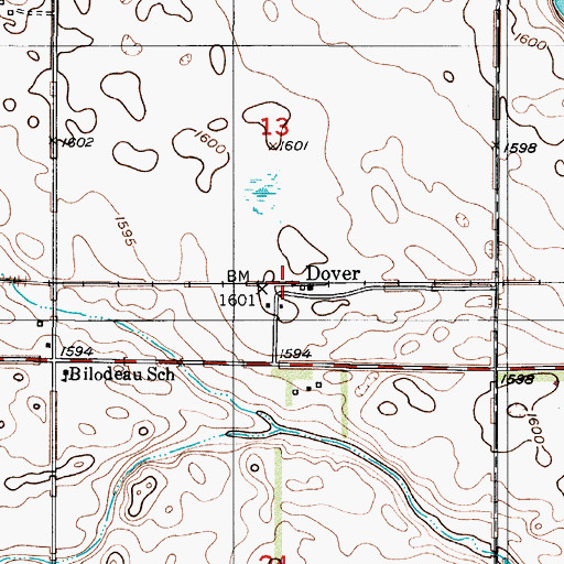 Topographic Map of Dover, ND