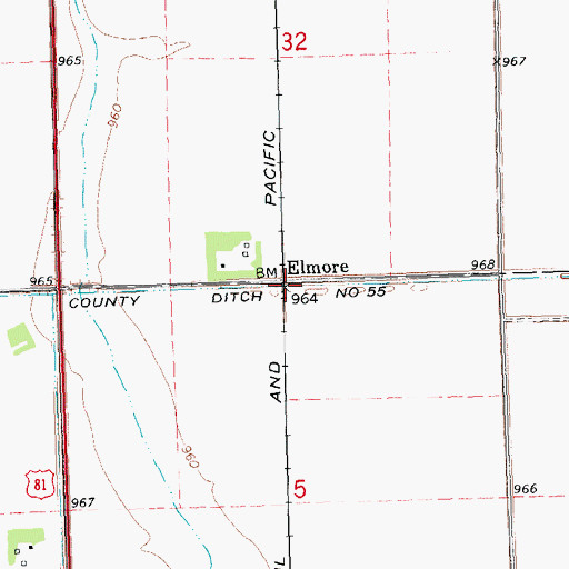 Topographic Map of Elmore, ND