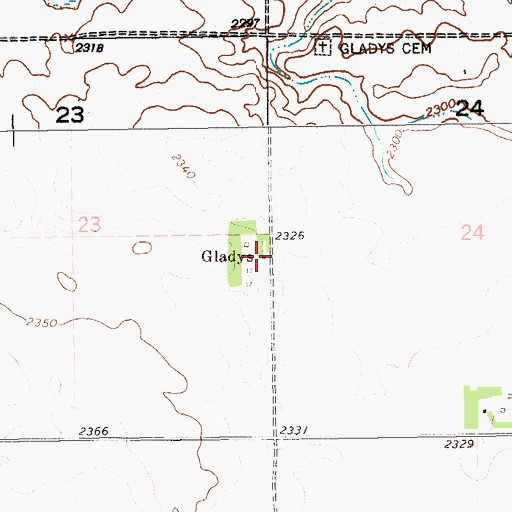 Topographic Map of Gladys, ND