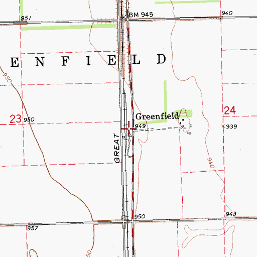 Topographic Map of Greenfield, ND