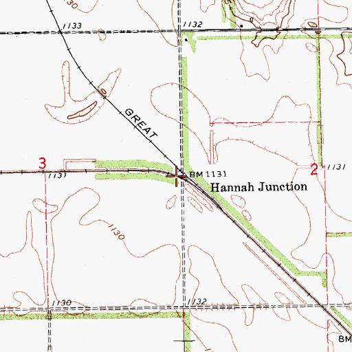 Topographic Map of Hannah Junction, ND