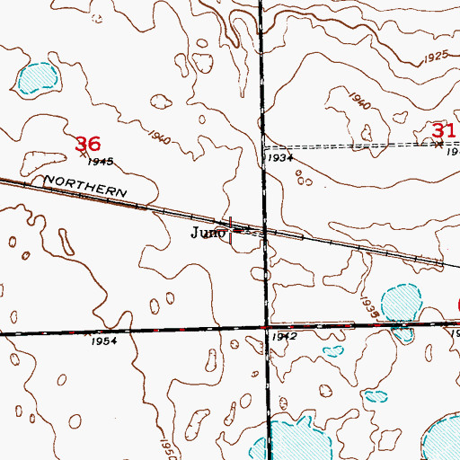 Topographic Map of Juno, ND