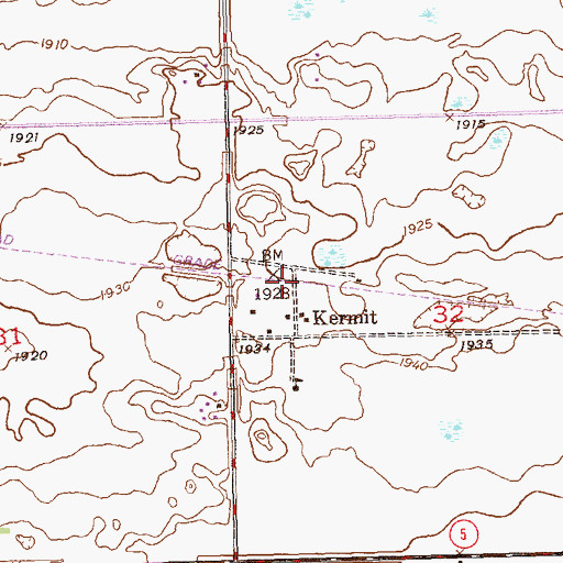 Topographic Map of Kermit, ND