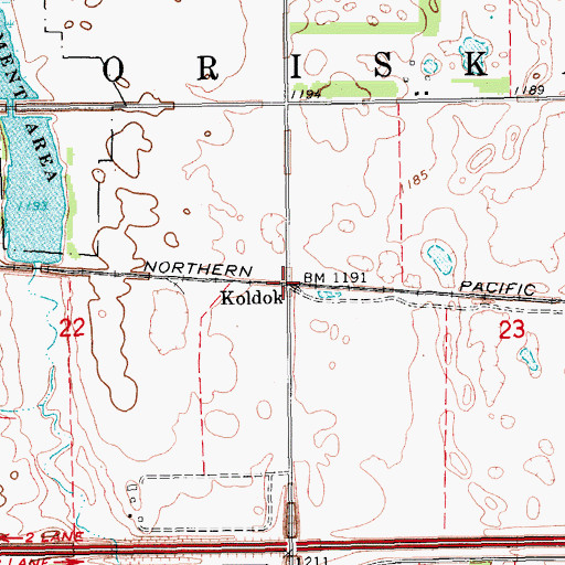 Topographic Map of Koldok, ND
