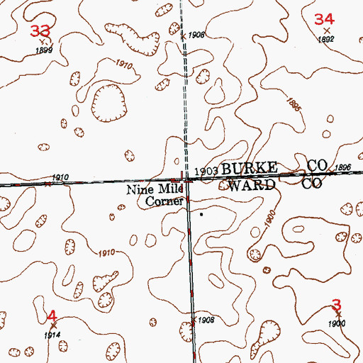 Topographic Map of Nine Mile Corner, ND