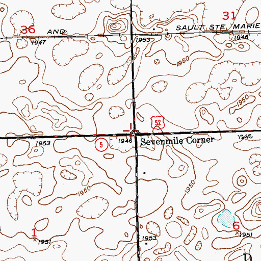 Topographic Map of Sevenmile Corner, ND