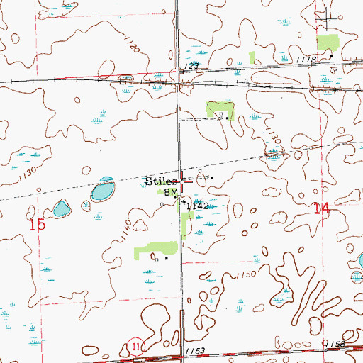 Topographic Map of Stiles, ND