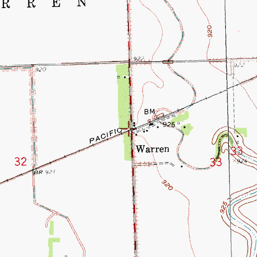 Topographic Map of Warren, ND