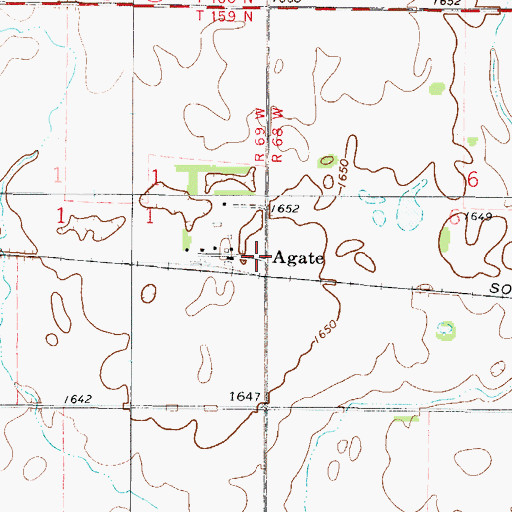 Topographic Map of Agate, ND