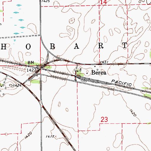 Topographic Map of Berea, ND
