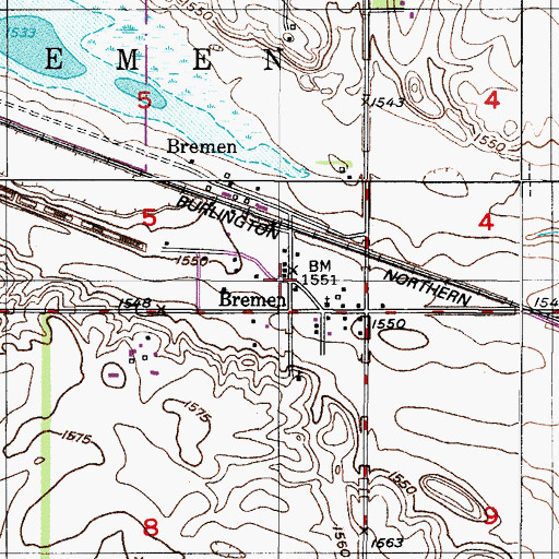Topographic Map of Bremen, ND