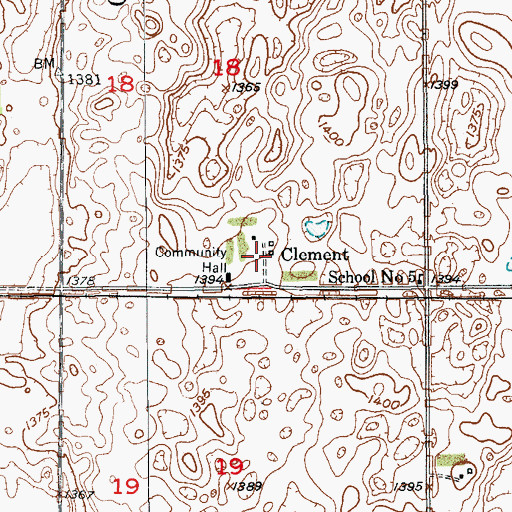 Topographic Map of Clement, ND