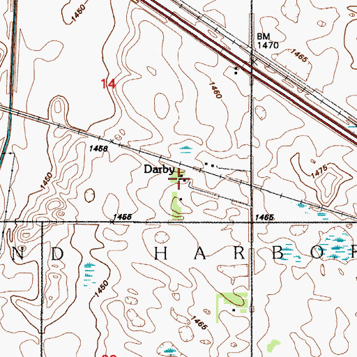 Topographic Map of Darby, ND