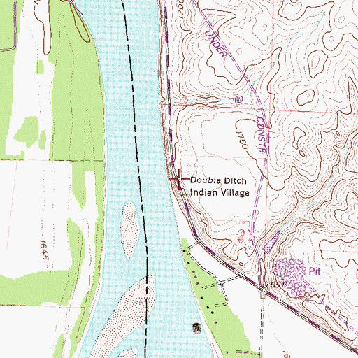 Topographic Map of Double Ditch Indian Village, ND