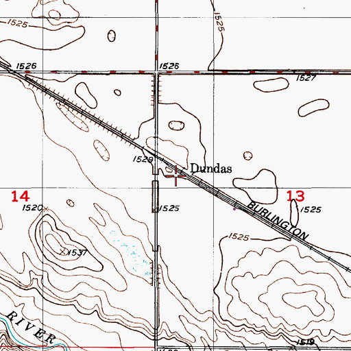 Topographic Map of Dundas, ND
