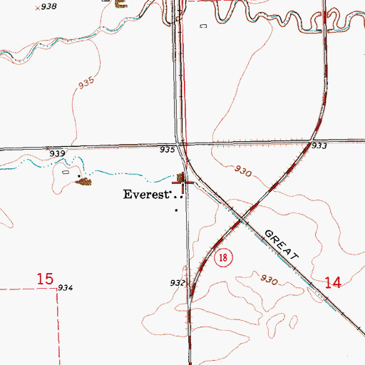 Topographic Map of Everest, ND