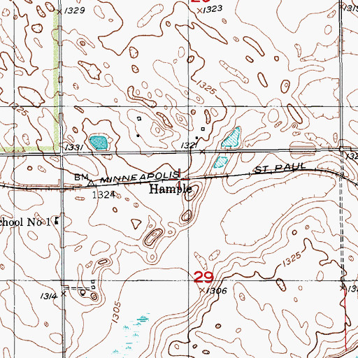 Topographic Map of Hample, ND