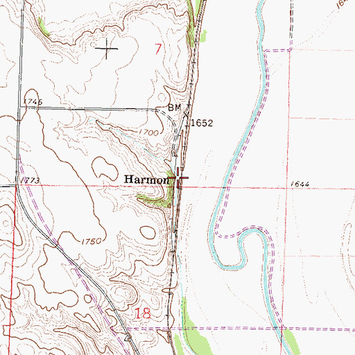 Topographic Map of Harmon, ND