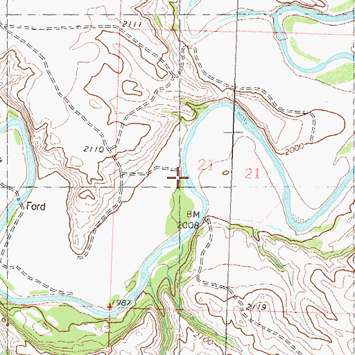 Topographic Map of Johnson Ford, ND
