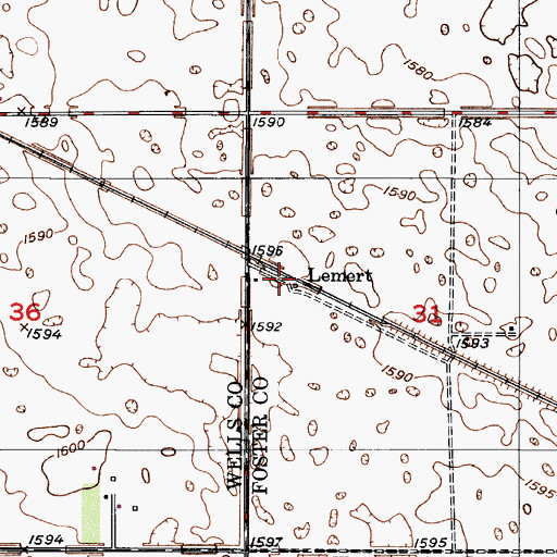 Topographic Map of Lemert, ND