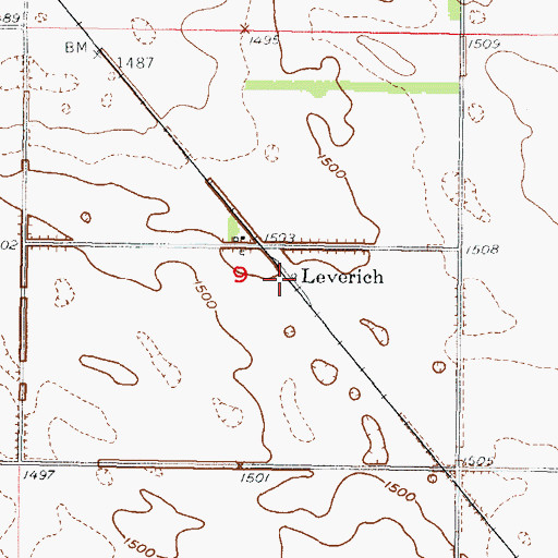 Topographic Map of Leverich, ND