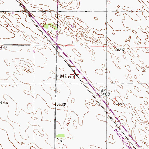 Topographic Map of Milroy, ND