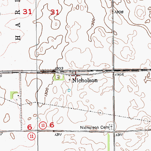 Topographic Map of Nicholson, ND