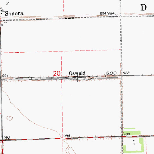 Topographic Map of Oswald, ND