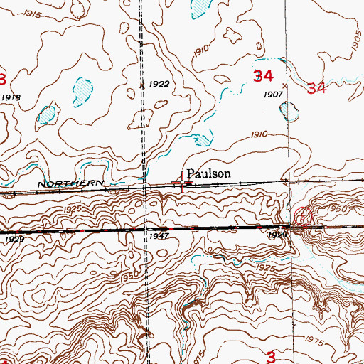 Topographic Map of Paulson, ND