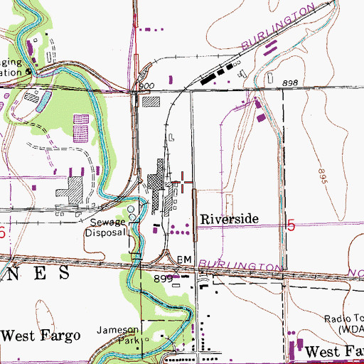 Topographic Map of Riverside, ND