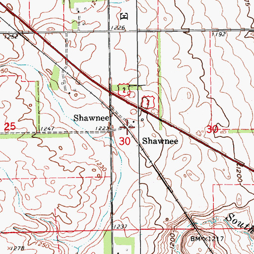 Topographic Map of Shawnee, ND