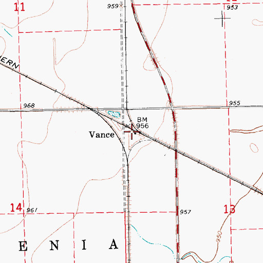 Topographic Map of Vance, ND