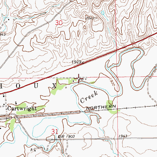 Topographic Map of E Lassey Ranch, ND