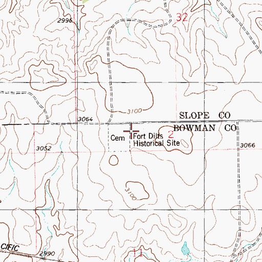Topographic Map of Fort Dilts Historic Site, ND